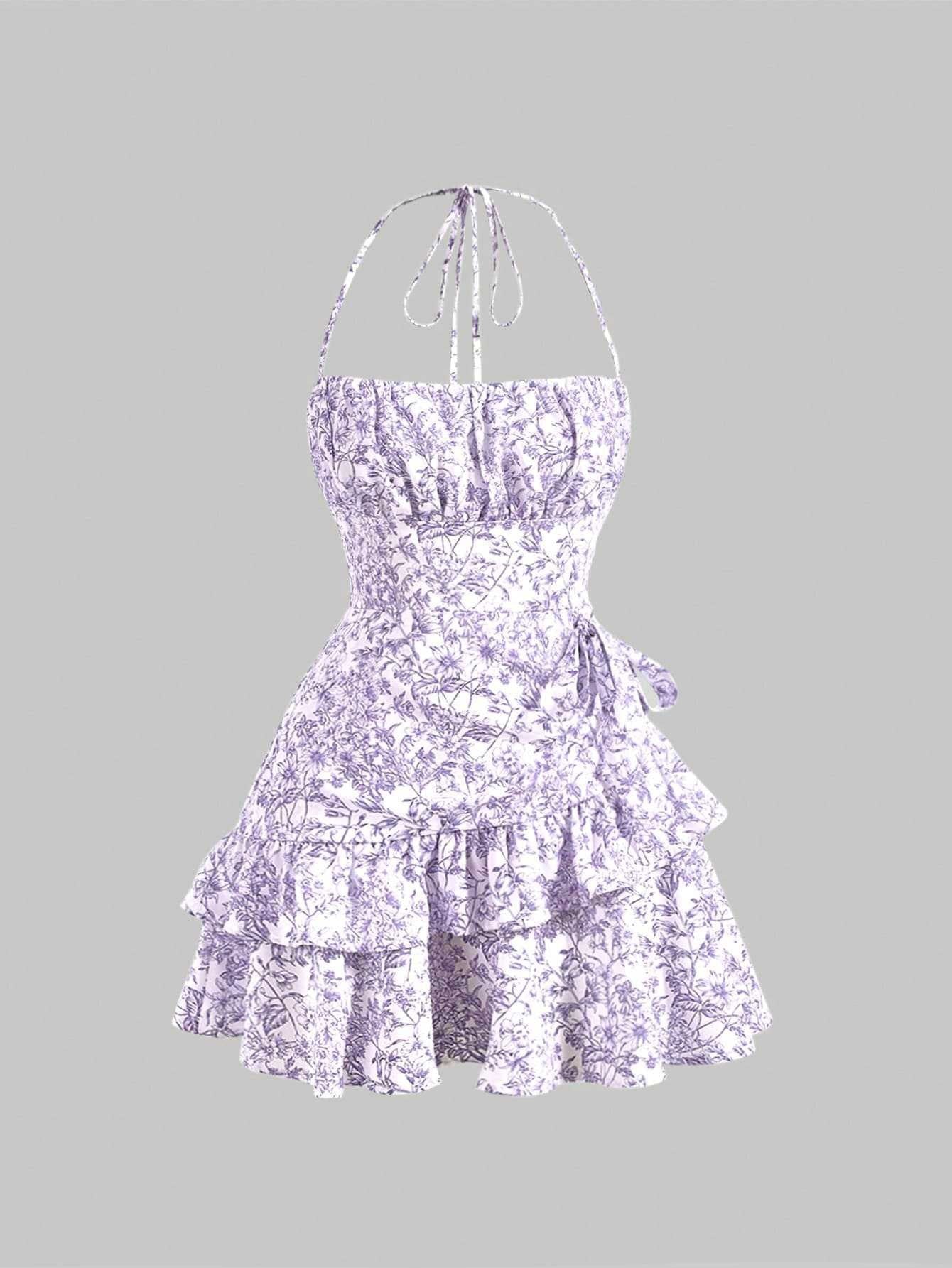 Women floral cascading ruffles dress 15