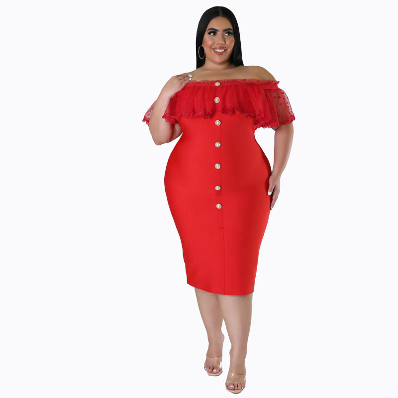 Plus Size Women Summer Off Shoulder Ruffles Dress 10