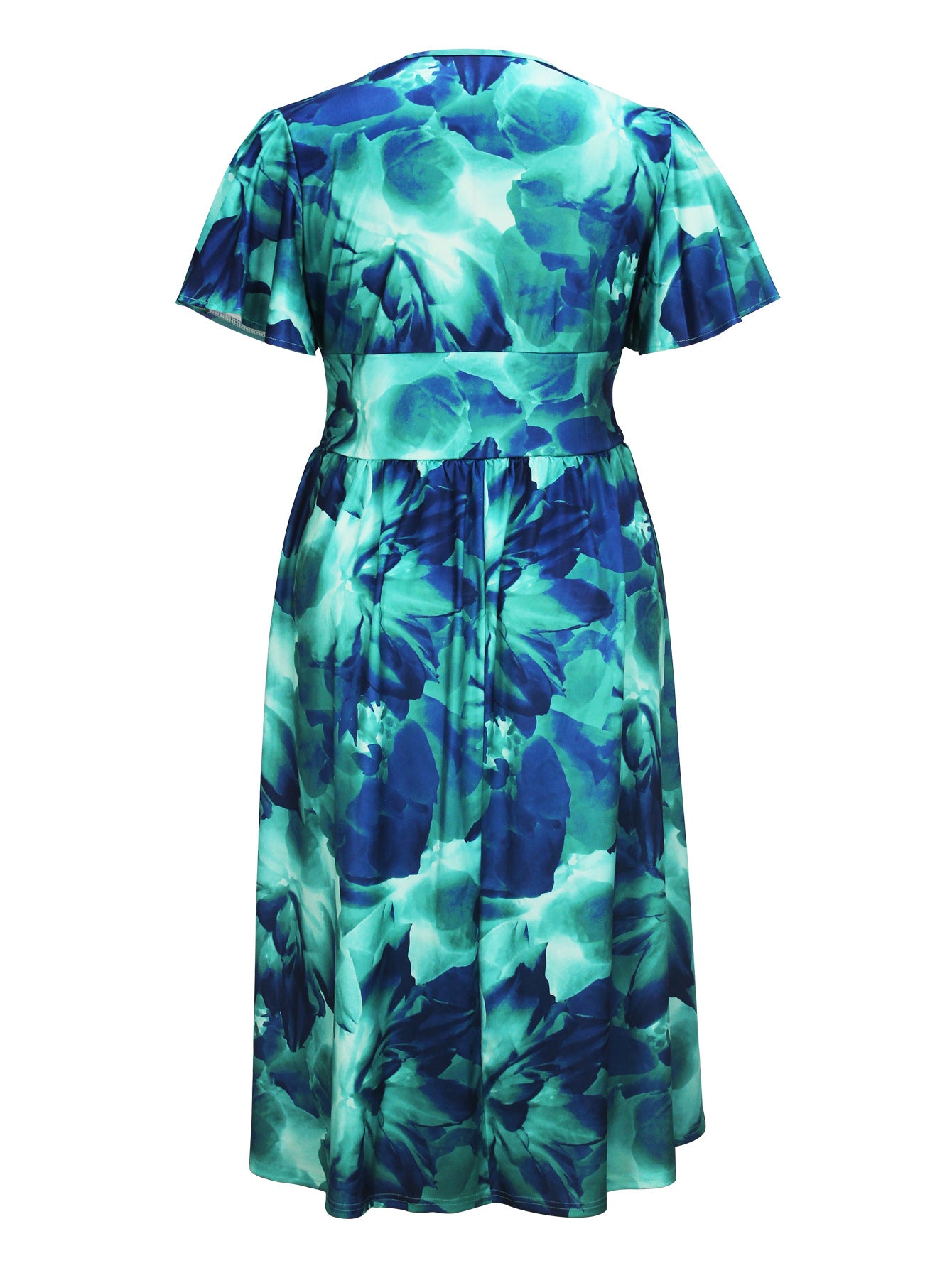 Plus Size Women Elegant V Neck Tie-Dye Print Maxi Dress 9