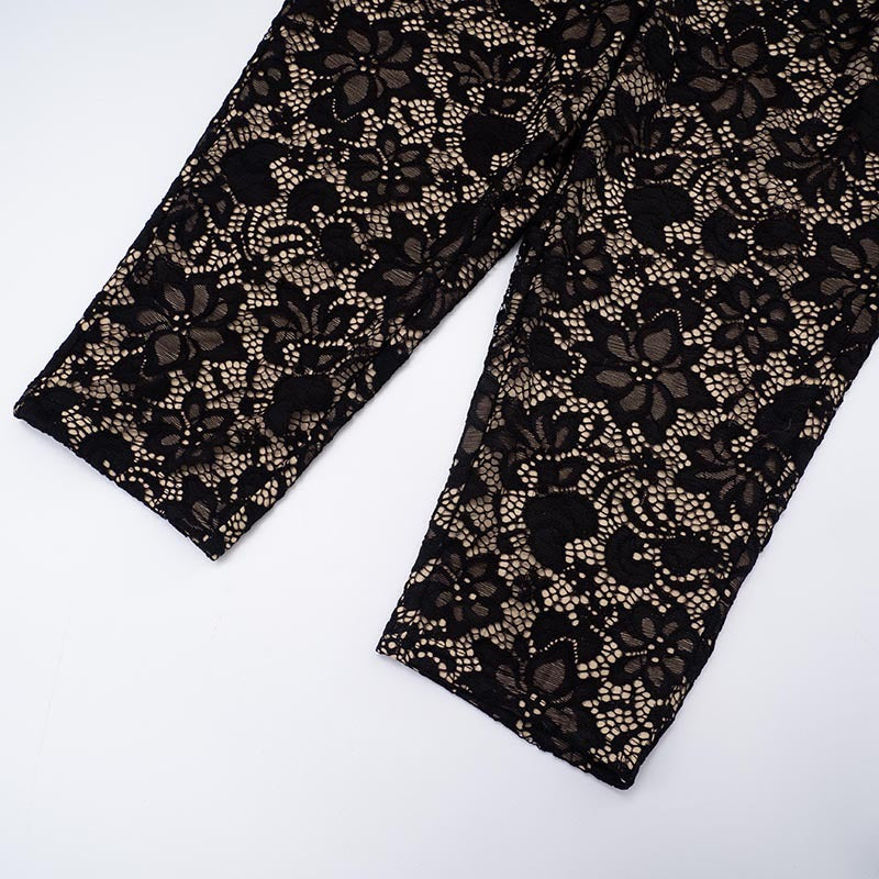 Women's Lace See-Through Long Sleeve Top & Tight Fitting Pants Two-Piece Set 28