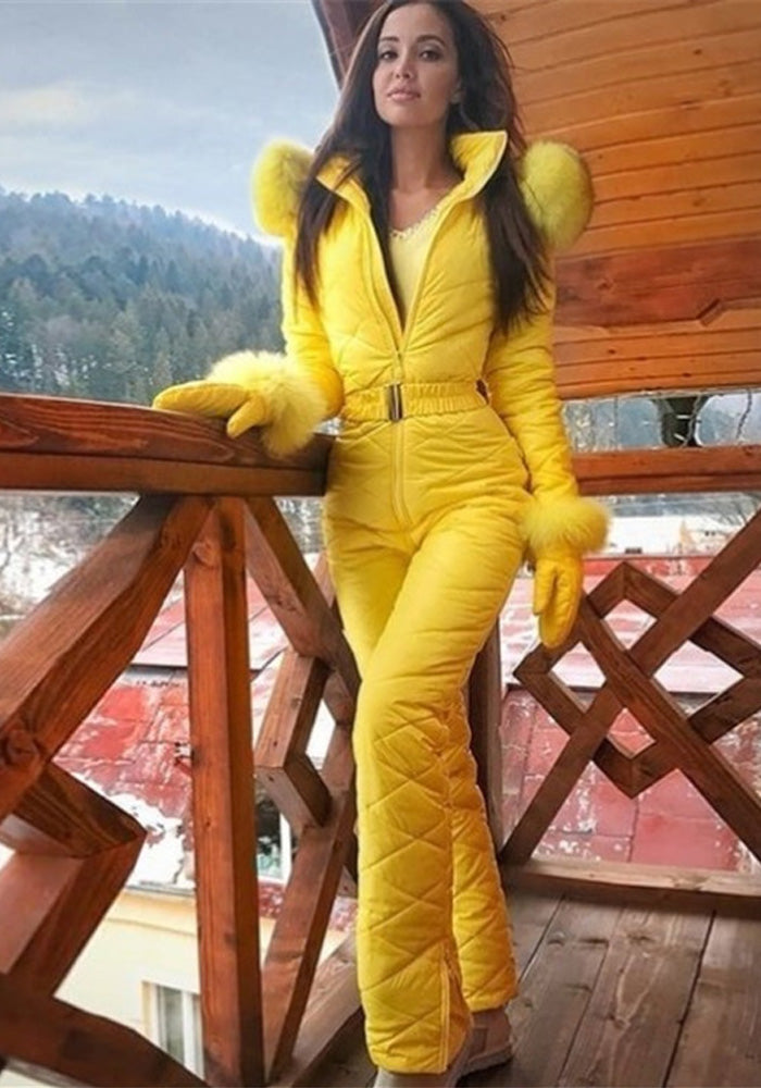 Winter Outdoor Fashion Skiing Suit Hooded Outdoor Sports Zipper Ladies Ski Jumpsuit