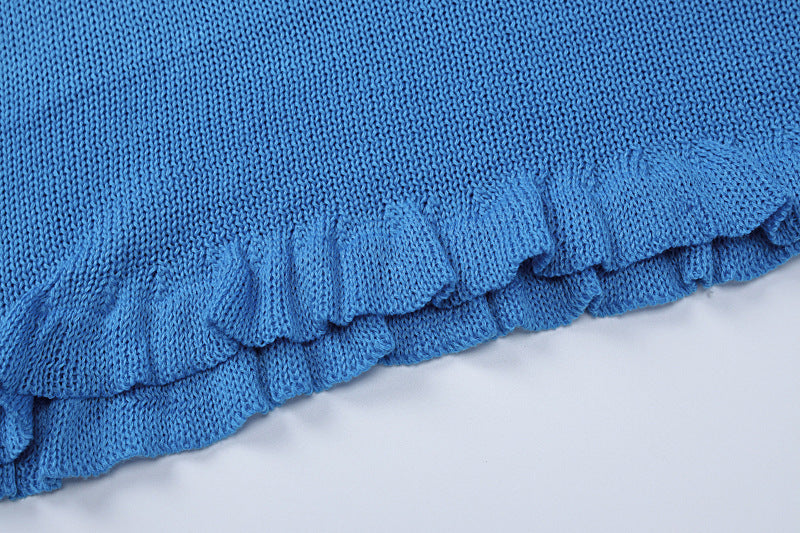 Winter Sexy Knitting Tie Low Back Bell Bottom Long Sleeve Solid Color Dress 20