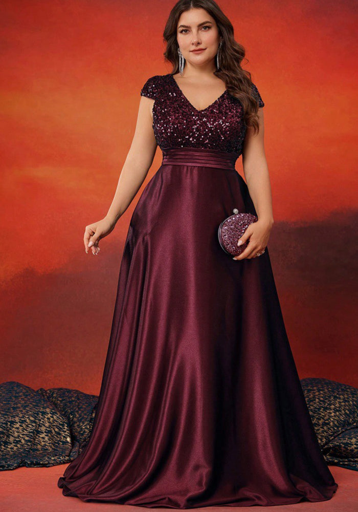 Plus Size Women sequined v-neck Formal Party elegant evening dress
