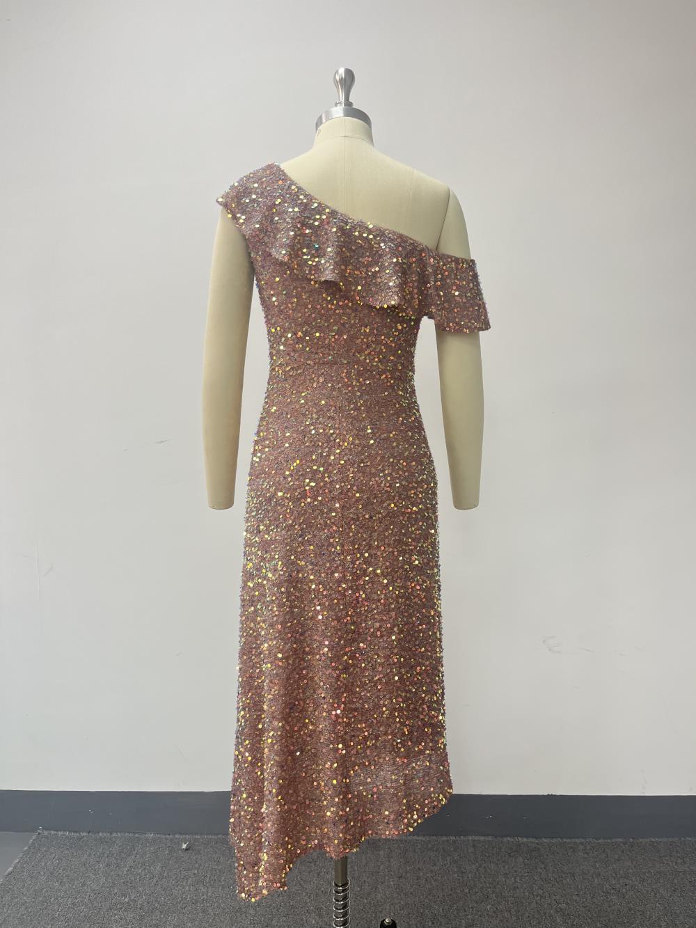 Women Elegant Slash Shoulder Zipper Symphony Dress Irregular Dress 5