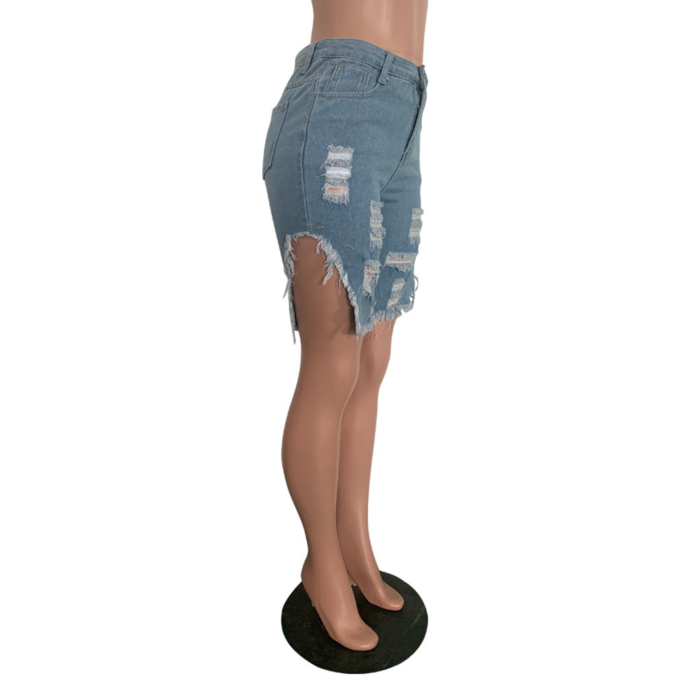 Distressed Denim Knee-Length Shorts 9