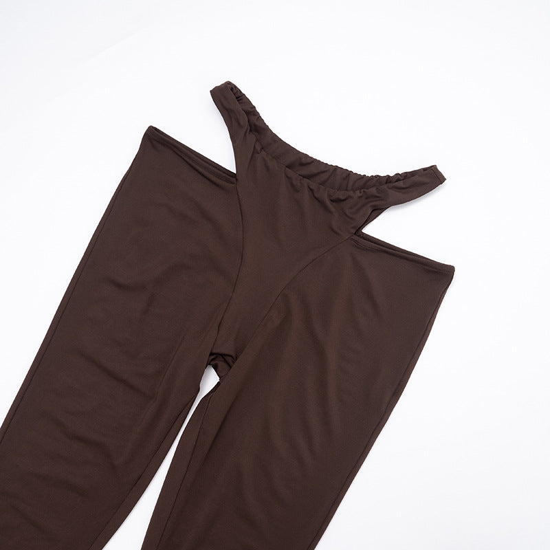 Women's Autumn Off-Shoulder Crop Top & High-Waist Hollow Out Pants Set 16