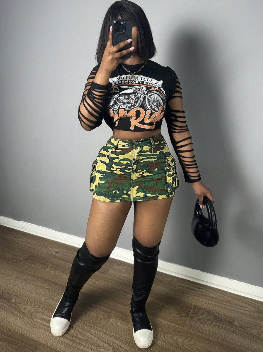 Women's Summer Trendy Camouflage Pocket Skirt 3