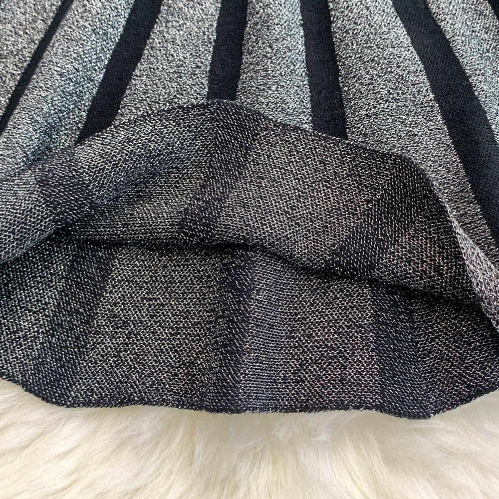 Chic Elegant Stripes Slim Waist Strap Knitting A-line Short Dress for Women 15