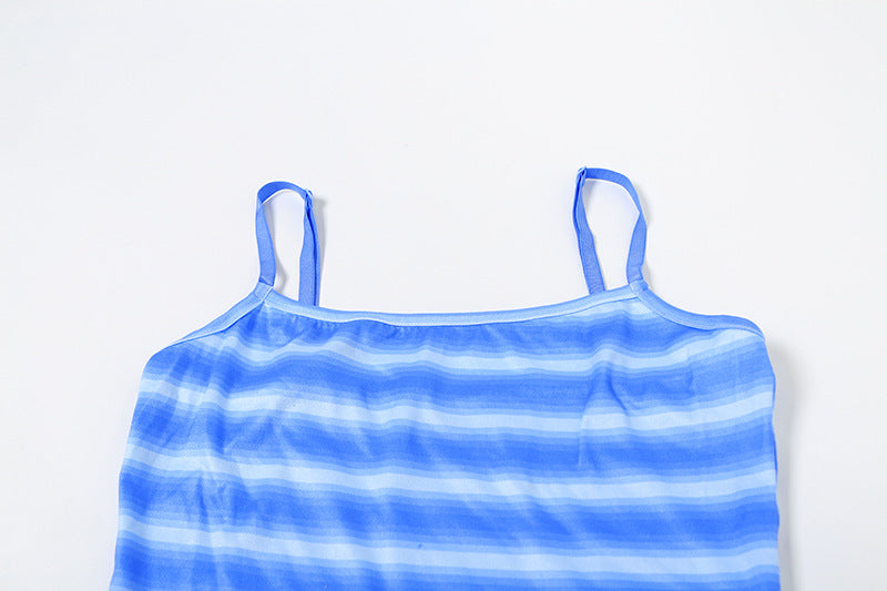 Women Summer Sexy Striped Tank Top and Skirt Two-piece Set 11