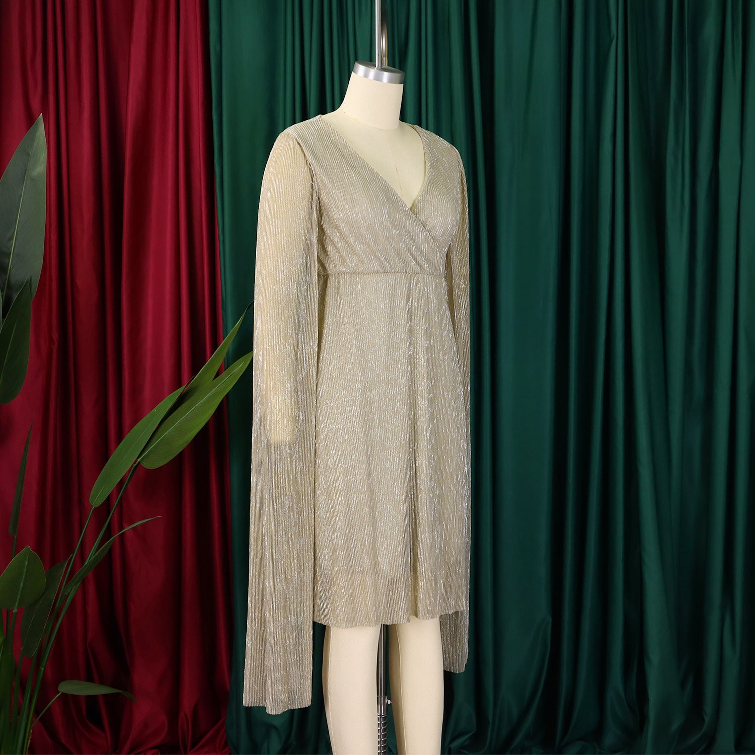 Women's Winter Fashion Chic Elegant V-Neck Long Sleeve Africa Evening Dress 10