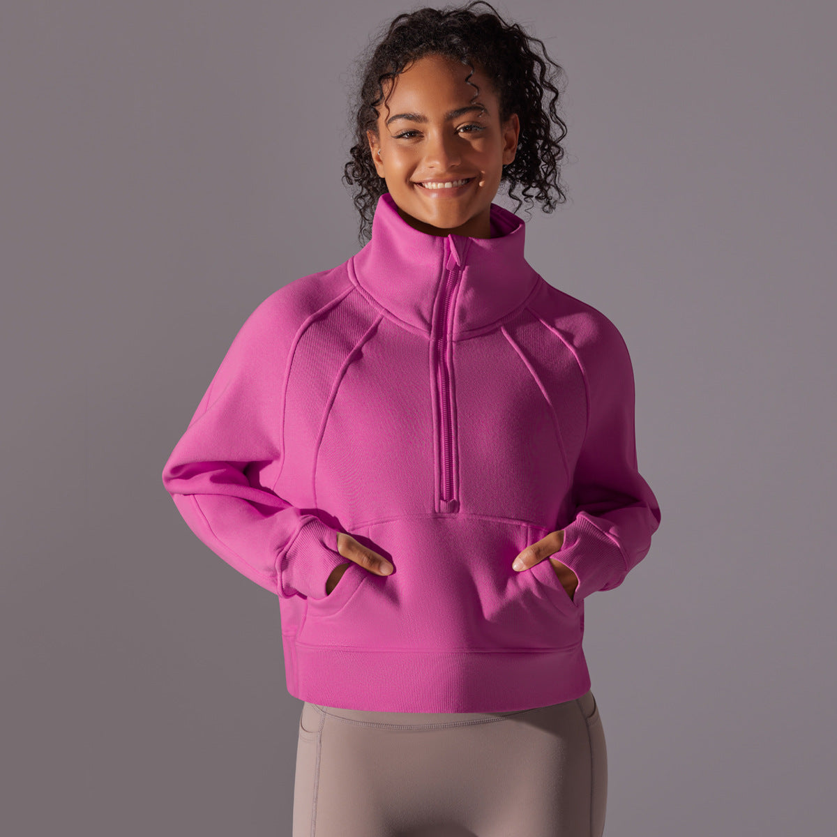 Women Solid Yoga Casual Outdoor Sports Loose Long-sleeved Top 10