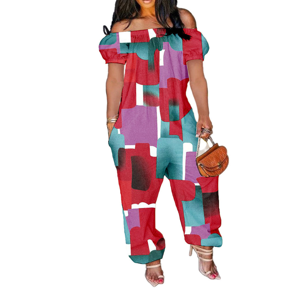 Women's Solid Color Loose Long Length Short Sleeve Jumpsuit Women's Bodysuit 31