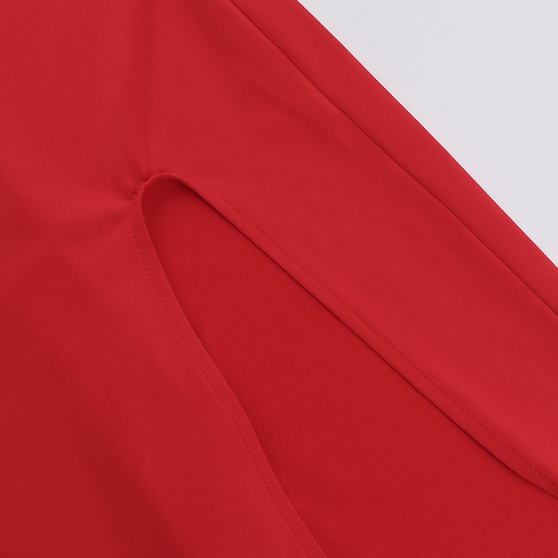 Strap Sexy Slim Waist v-neck slit vest Long dress 18