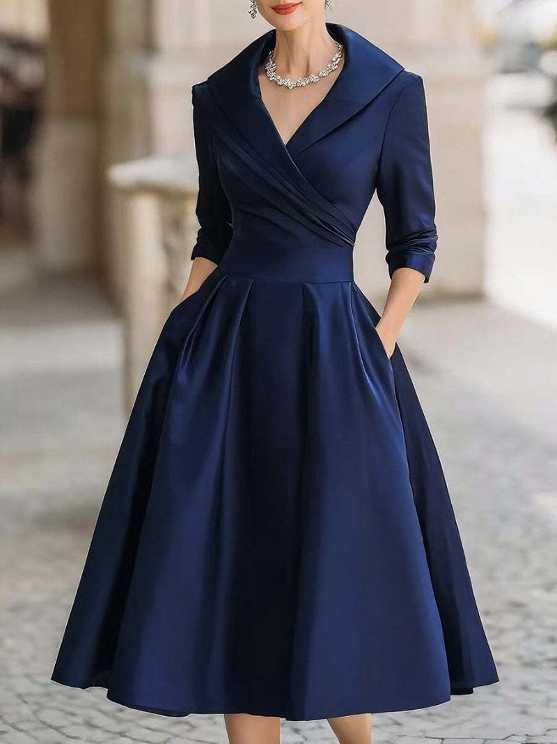 Women's Chic Slim Waist Elegant Long Sleeve Long Dress 11