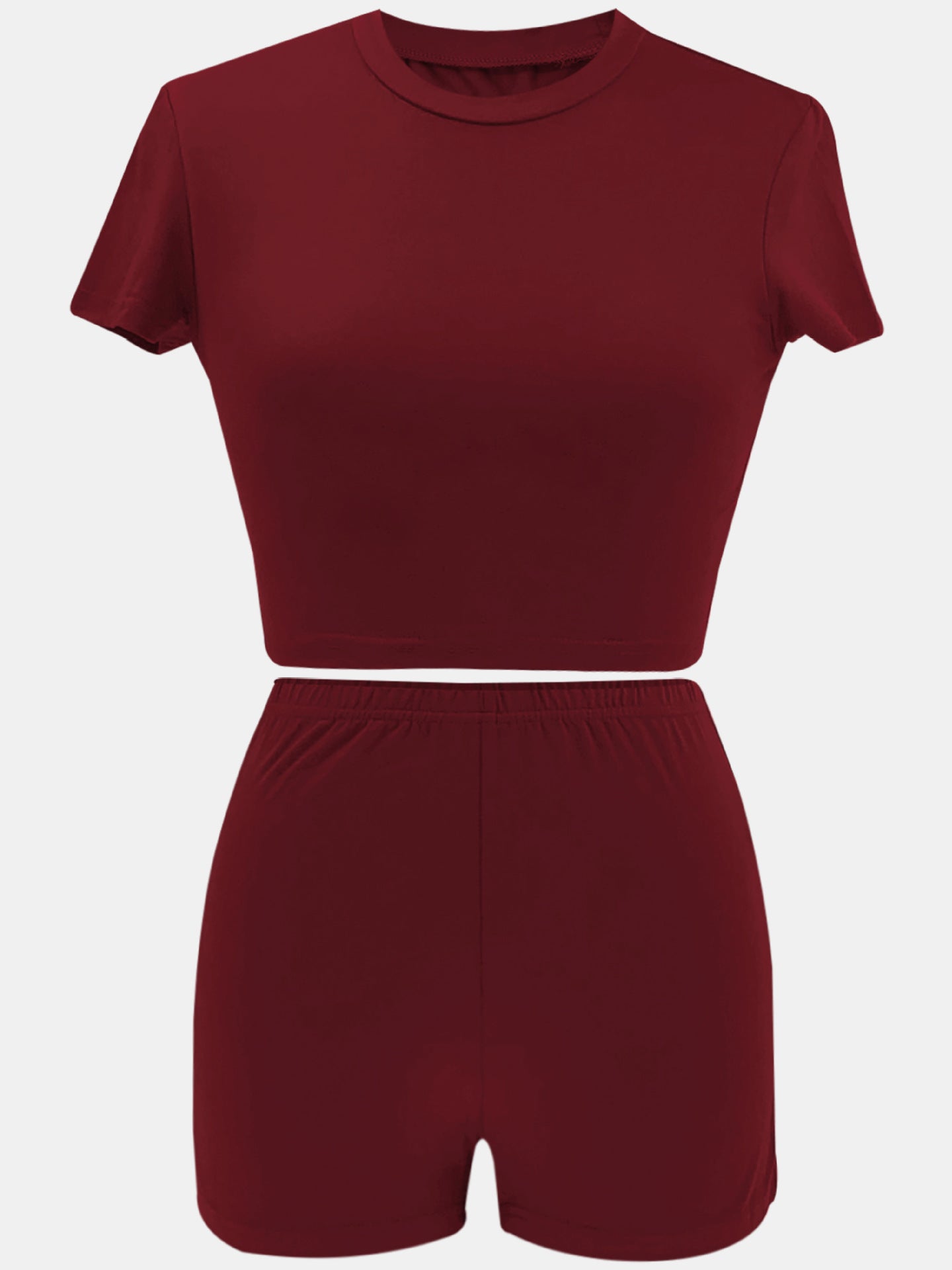 Women Summer Solid Crop Top Shorts Two-Piece Set 42