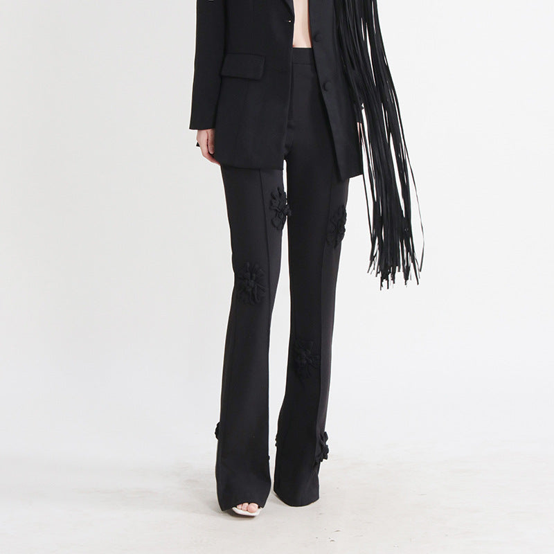 Women double-breasted floral Patchwork Blazer + high-waisted Bell Bottom pants two-piece set 17