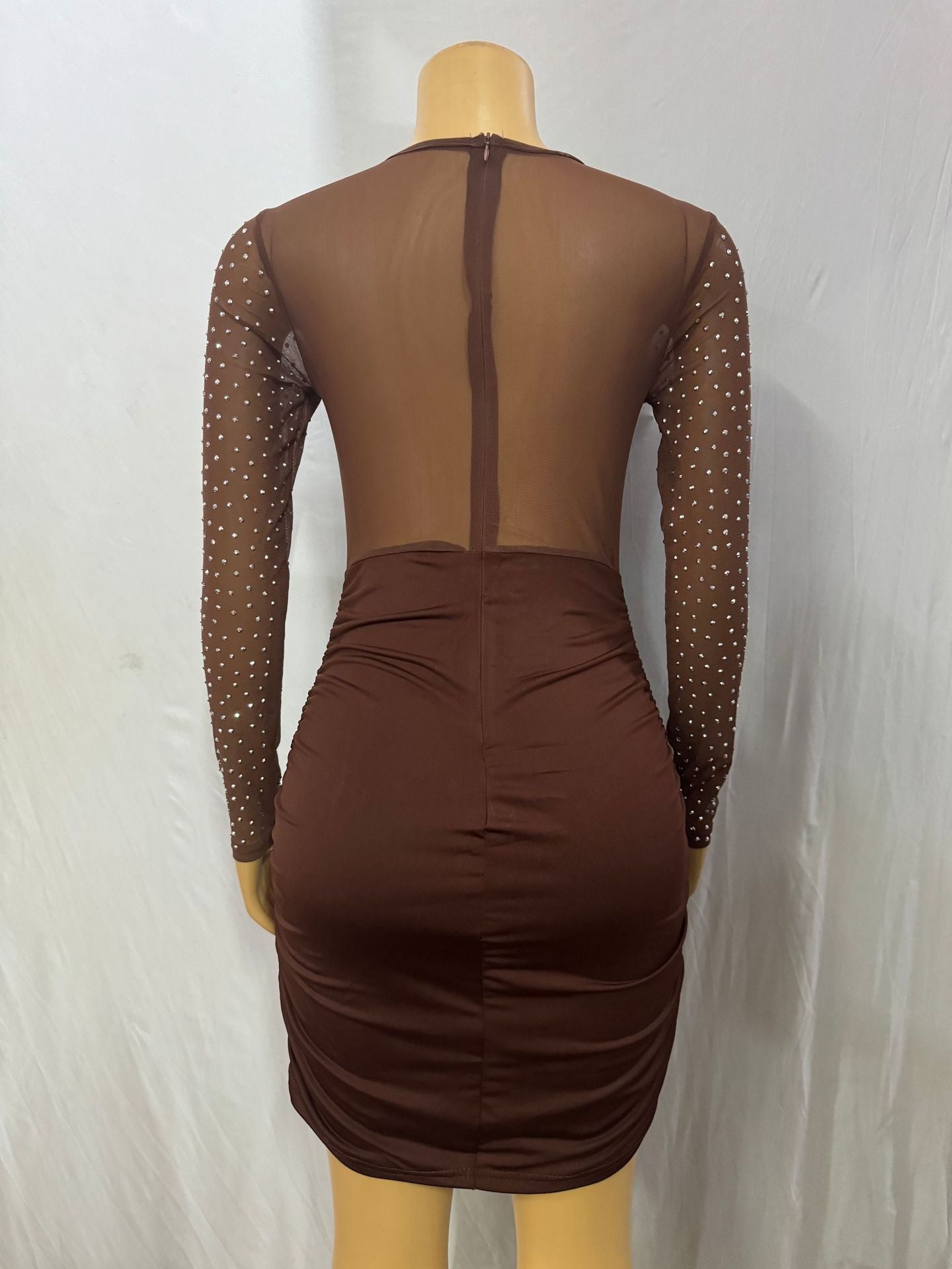 Women long sleeve round neck see-through beaded sexy bodycon dress 8