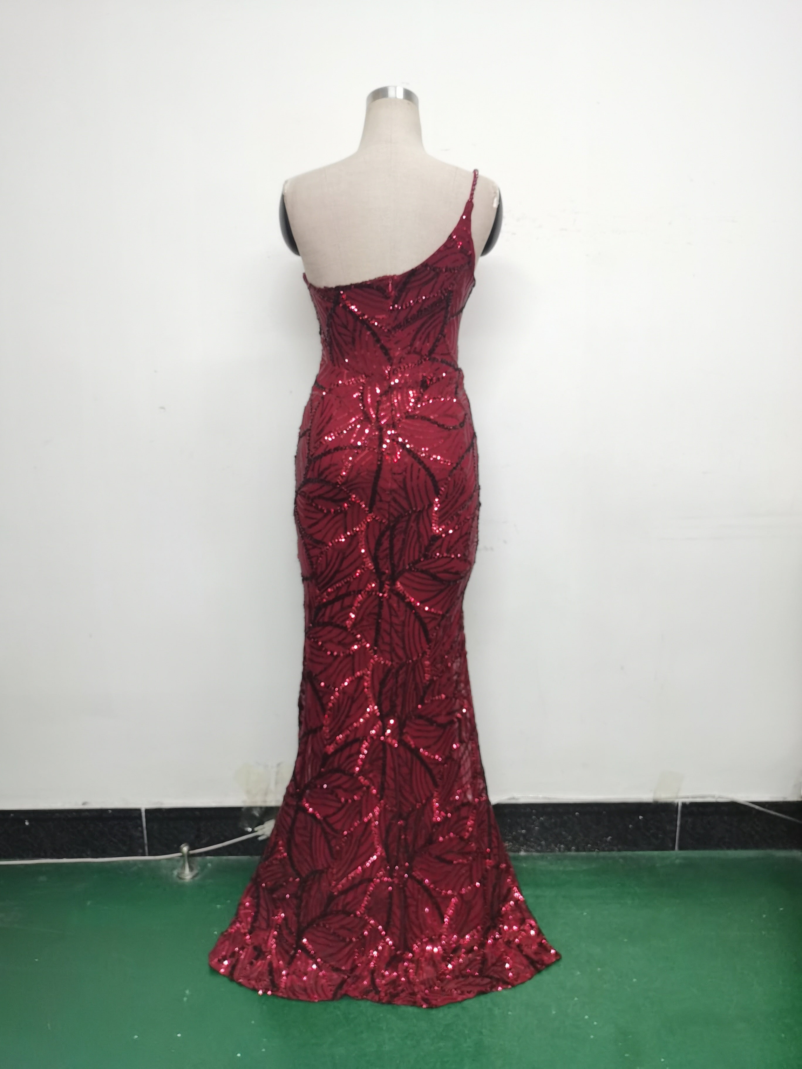 Women One Shoulder Beaded Geometric Sequin Formal Party Prom Wedding Evening Dress 34