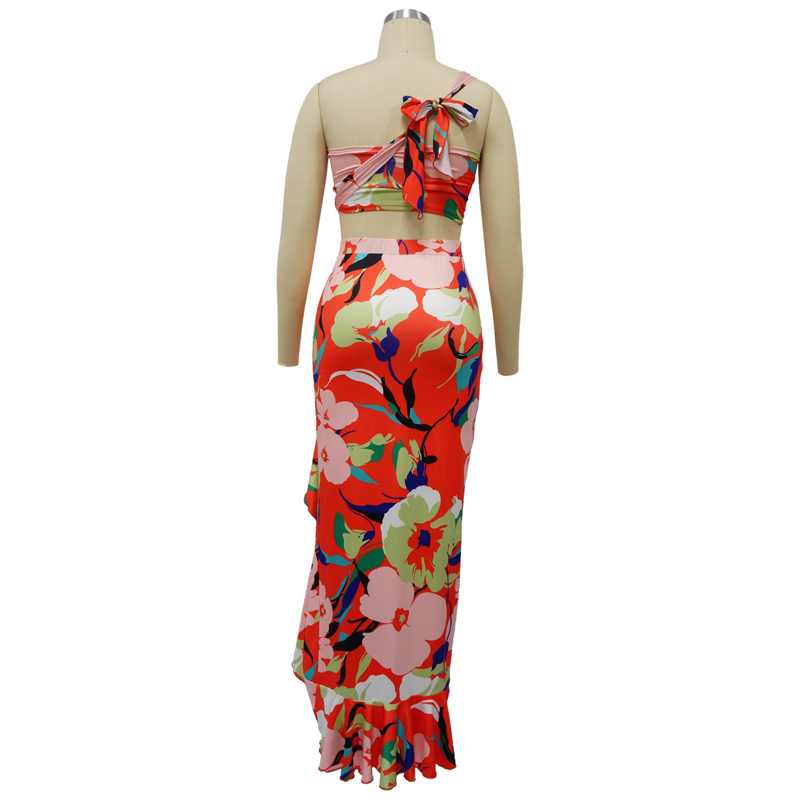 Women Summer Top and Ruffled Slit Skirt Two-piece Set 13