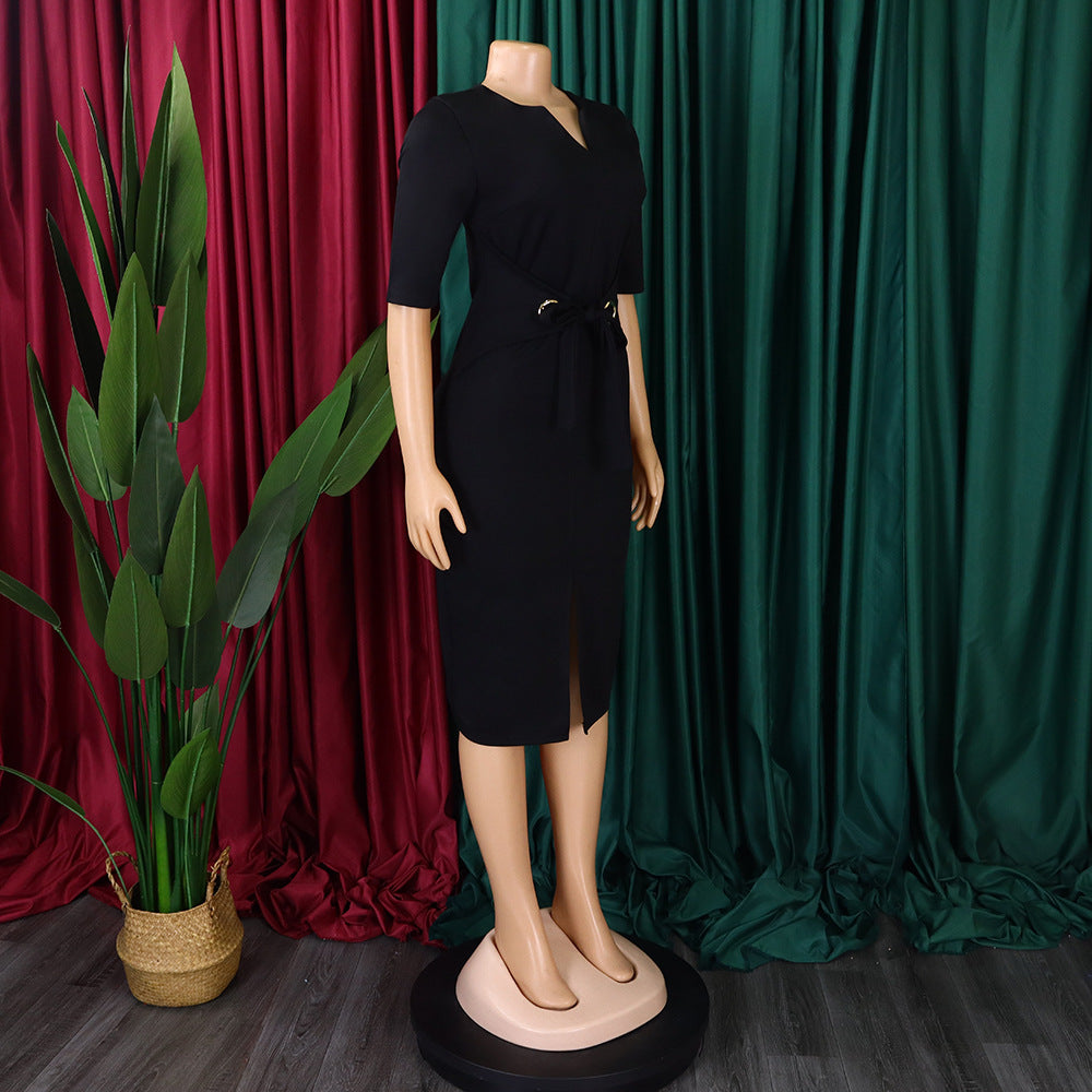 Women African V-Neck Solid Bodycon Dress 20