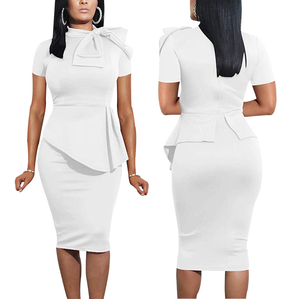 Women Sexy Bowknot Short-sleeved Bodycon Dress 15