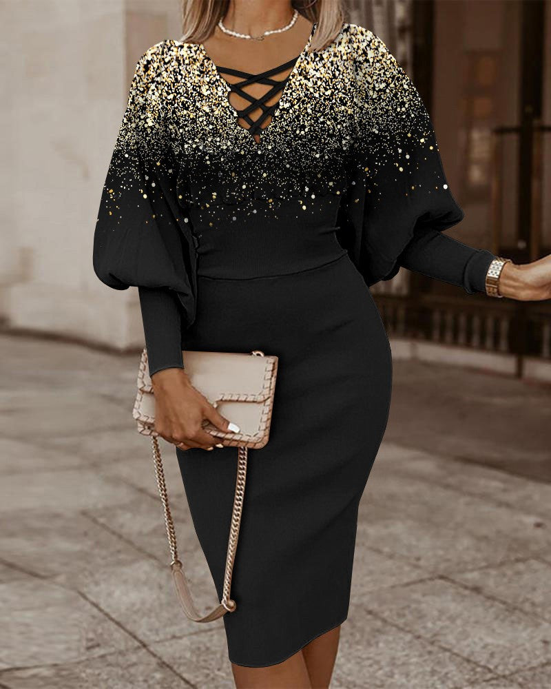 Women Long Sleeve V Neck Bodycon Dress 15