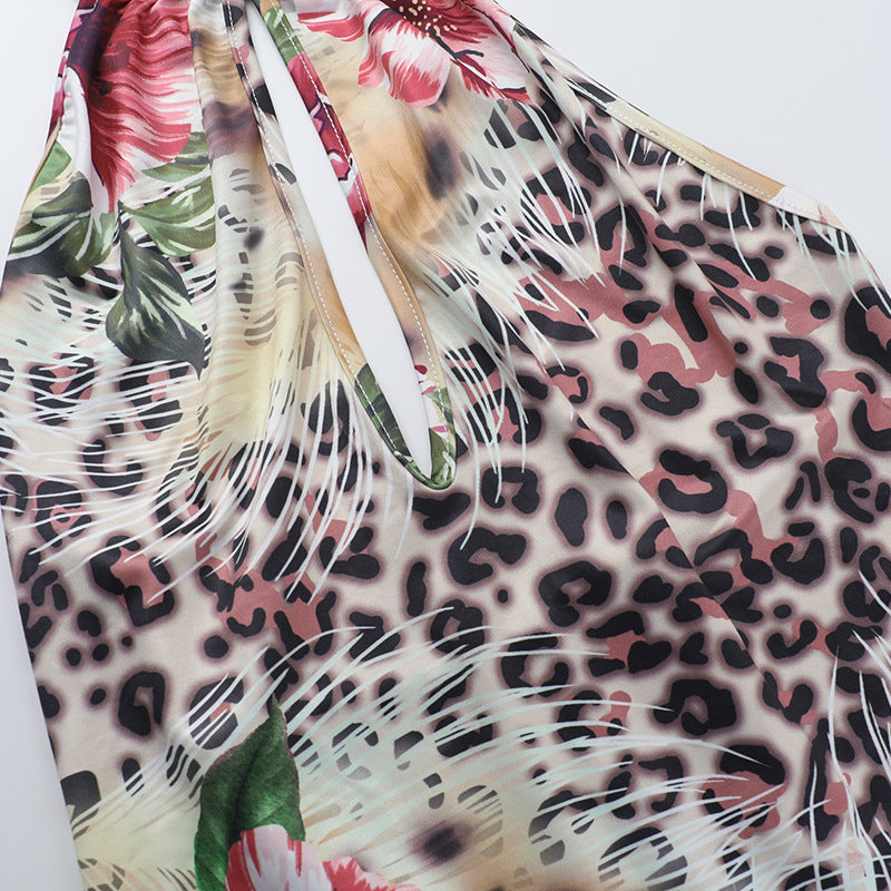 Summer Low Back Halter Neck Printed Hollow Short Dress 11