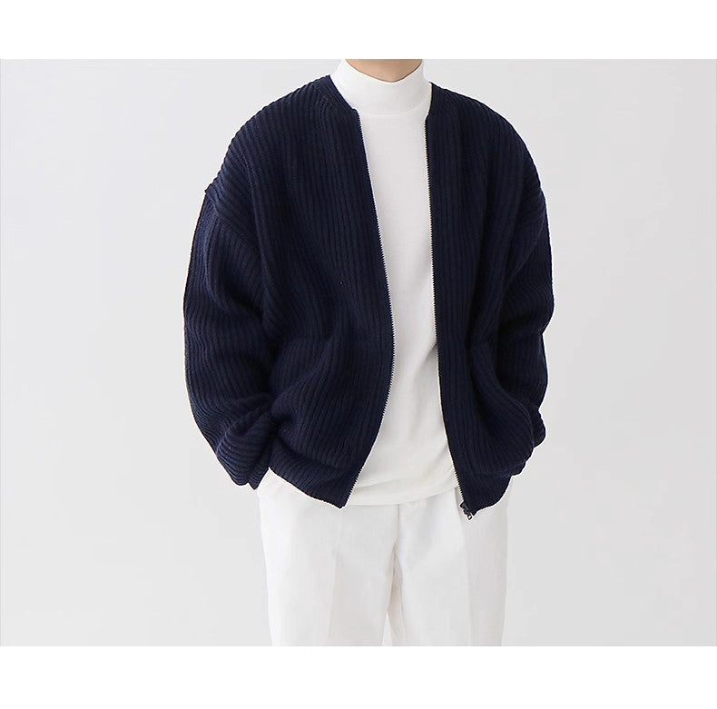 Men's Casual Solid Round Neck Knitting Cardigan Jacket 4