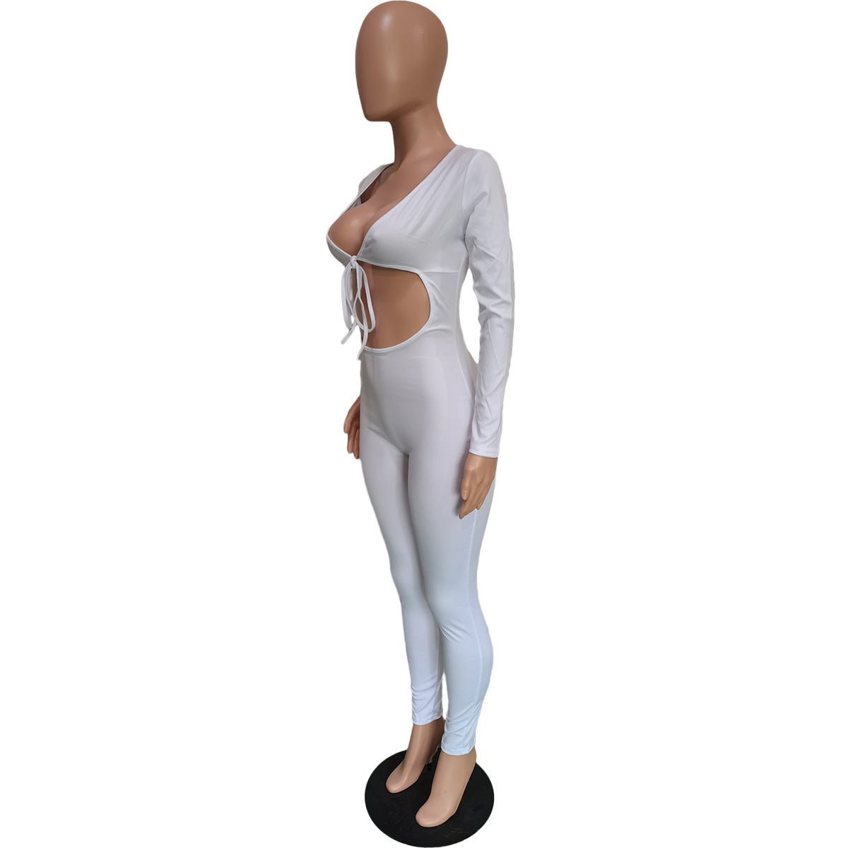 Women's Autumn Solid Color Lace-up Cutout Jumpsuit 17