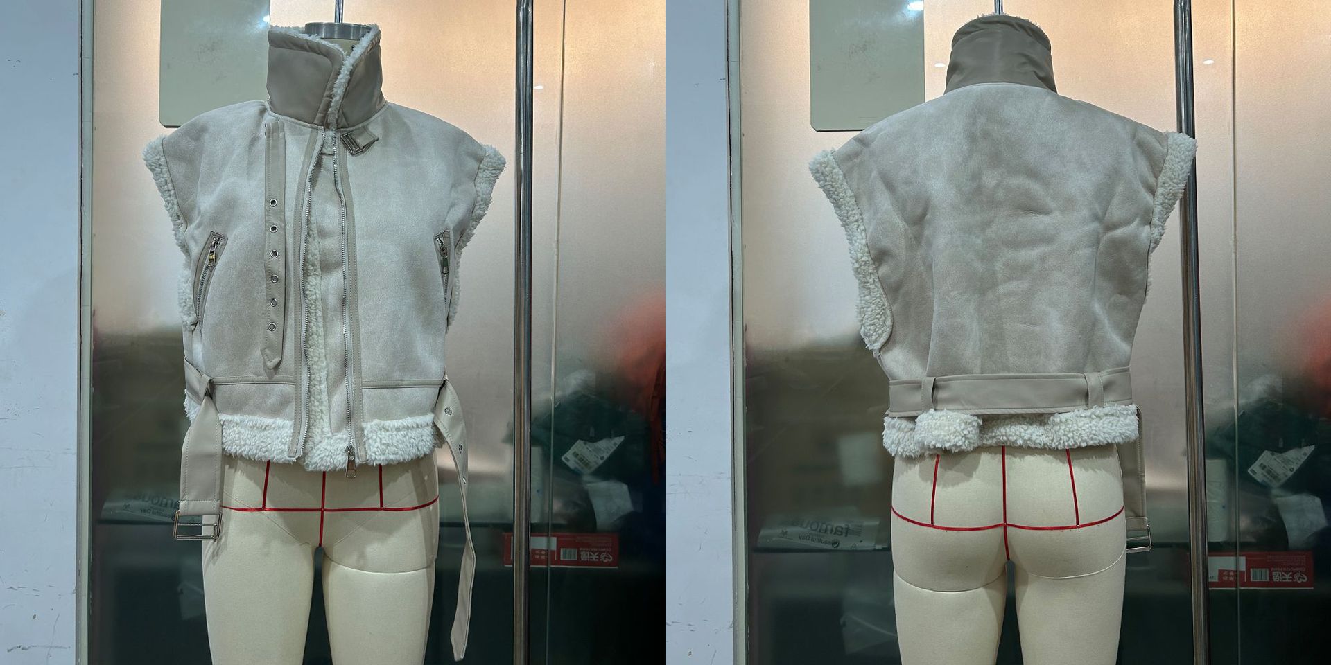 Women Zipper Pu-Leather Furry Patchwork Vest 14