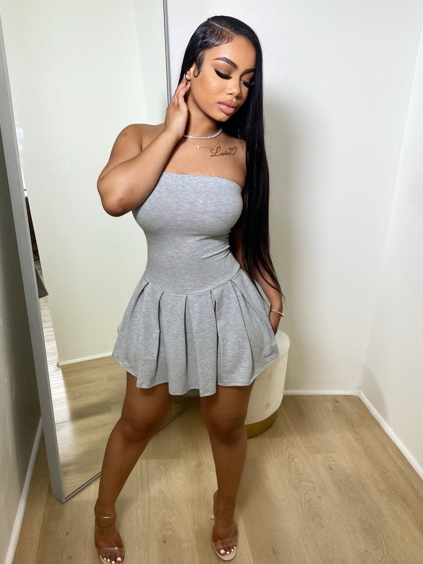 Women Summer Solid Strapless Dress