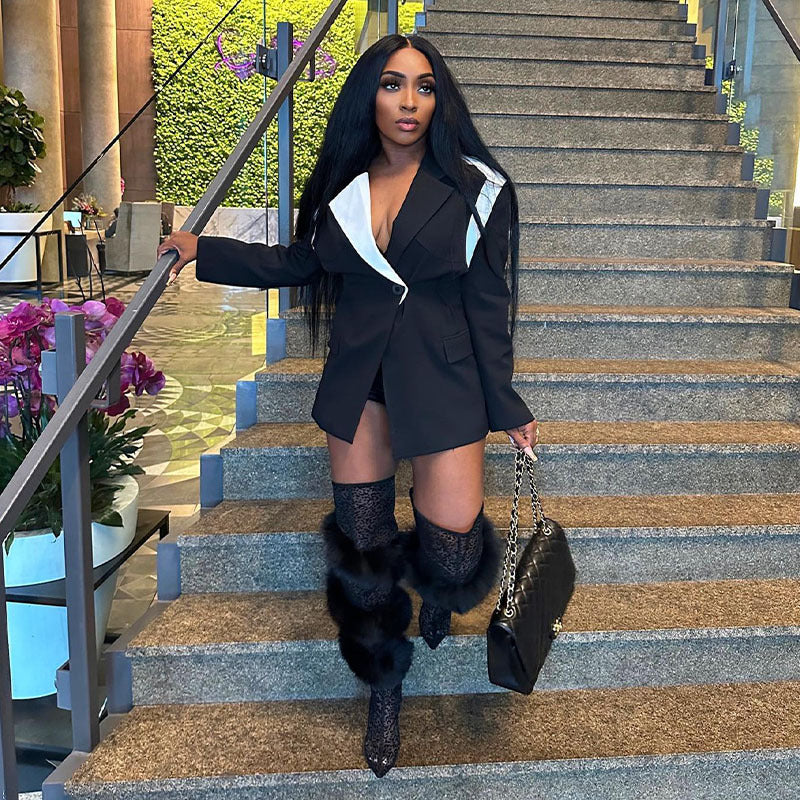 Women's Autumn and Winter Fashionable Color Block Chic Elegant Blazer 3