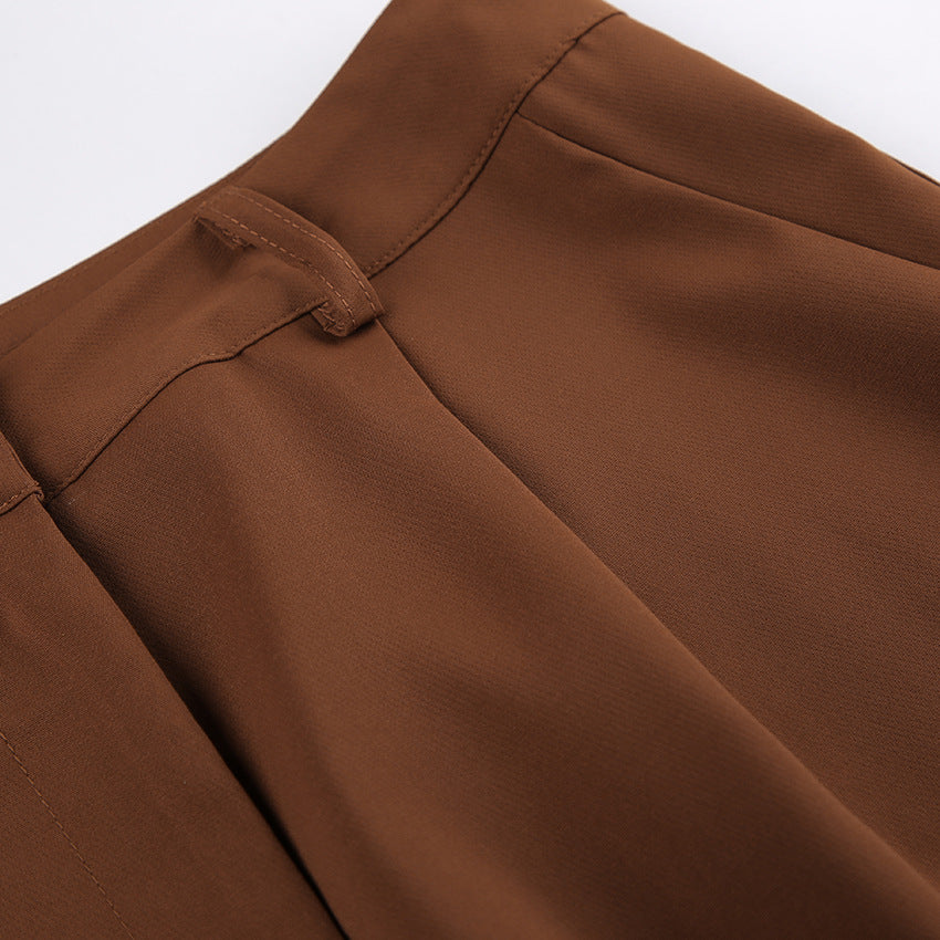 Women Brown Sleeveless Suspender V-Neck Slit Tank Top Long Pants Two-piece Set 13