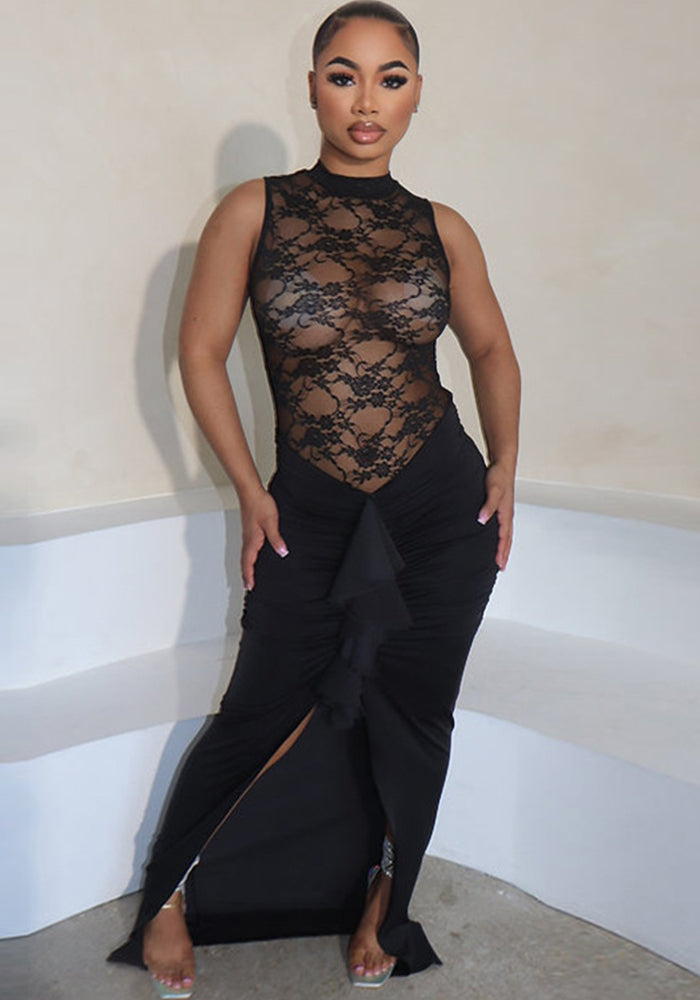 Women Sexy See-Through Lace Patchwork Mermaid Dress