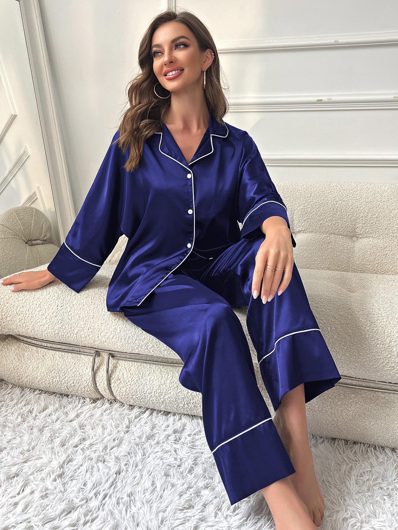 Simulated Silk Pajamas Women's Autumn and Winter Long Sleeve Lounge Wear Set Outdoor Wear 26