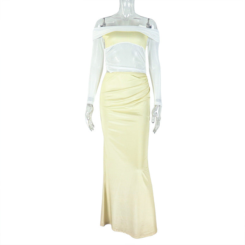 Women's Chic Elegant Irregular Off-Shoulder Long-Sleeve Long Dress 10