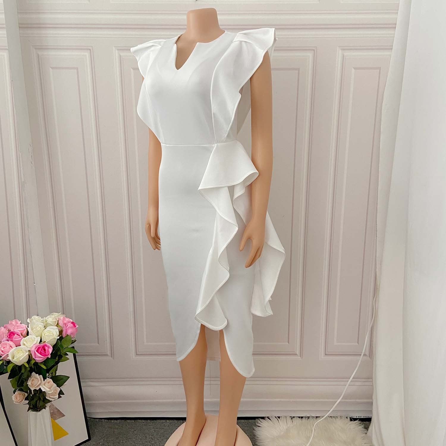 Plus Size Women Solid Irregular Slit Formal Party Dress 15