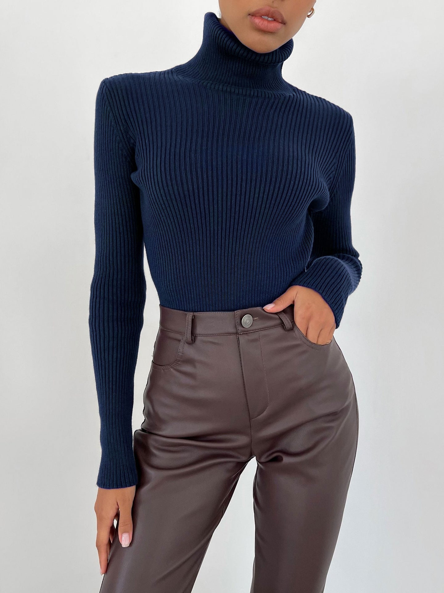 Autumn Turtleneck Pullover Sweater Knitting Basic Shirt For Women 19