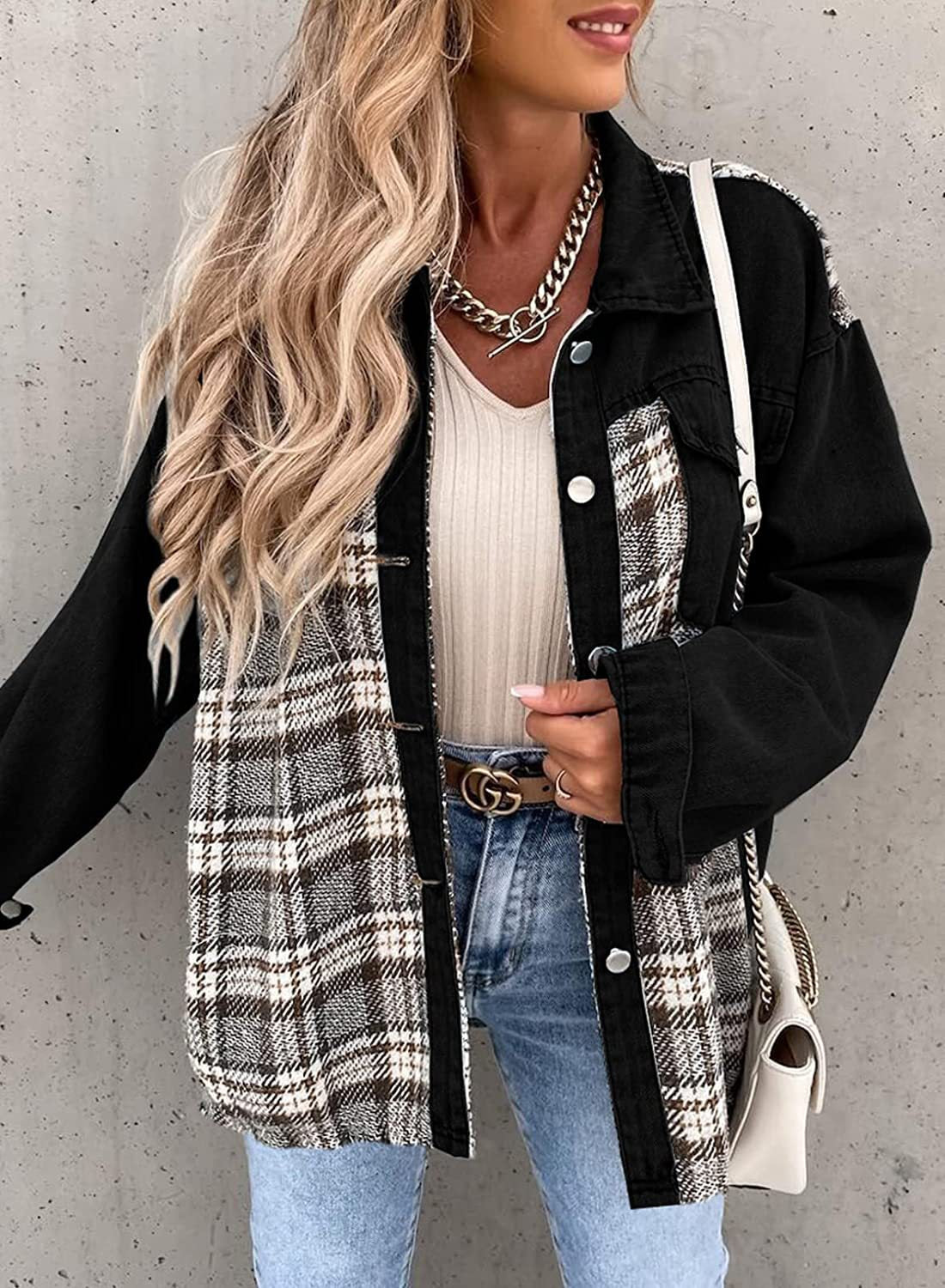 Autumn And Winter Denim Jacket Long Sleeve Plaid Buttoned Shirt Top