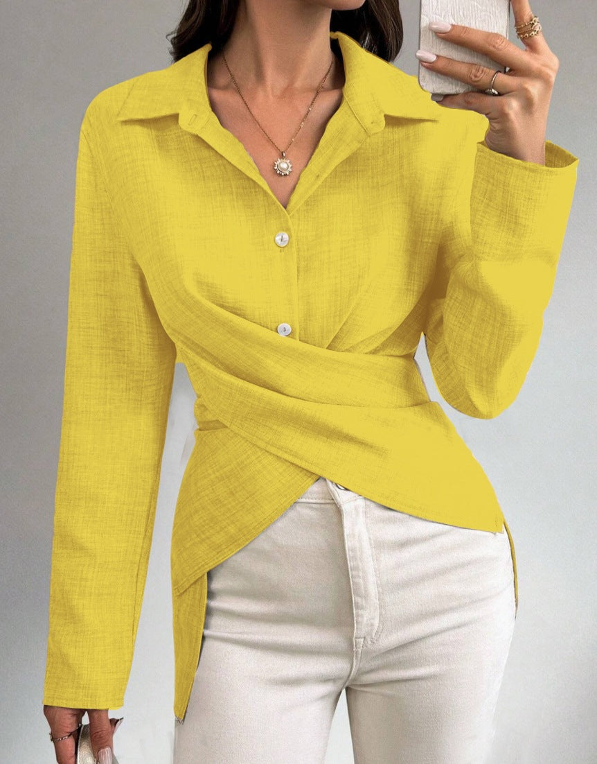 Autumn Fashion Slim Waist Solid Color Shirt Women's Clothing 10