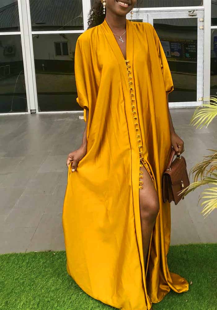 Women solid color button dress