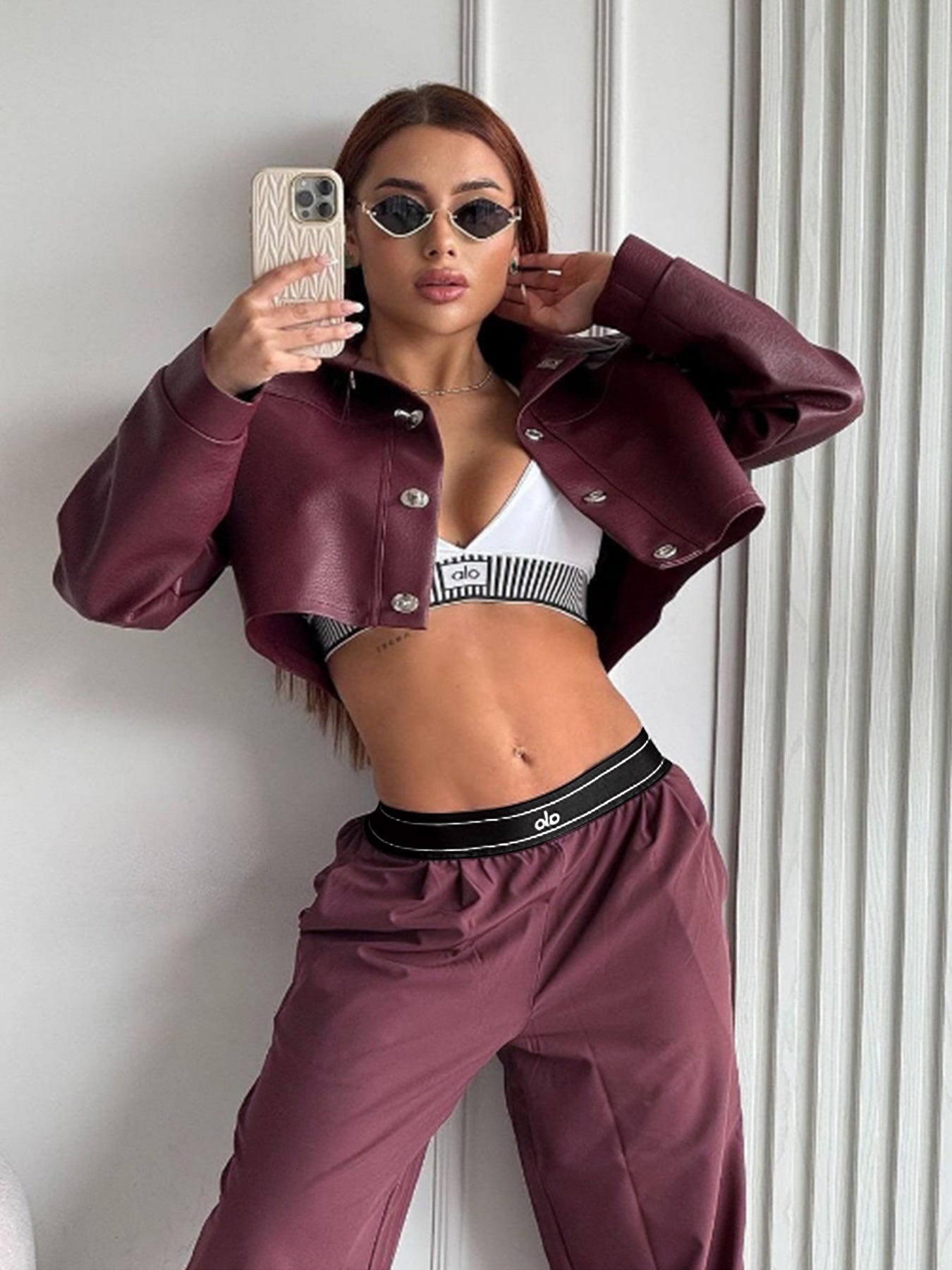 Women's Autumn Winter Casual Straight Loose Wide-Leg Letter  Embroidered Elastic Waist Pants 5