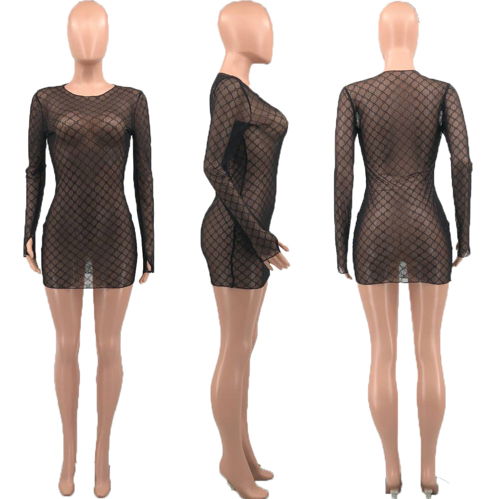 Women's Sexy See Through Long Sleeve Dress 10
