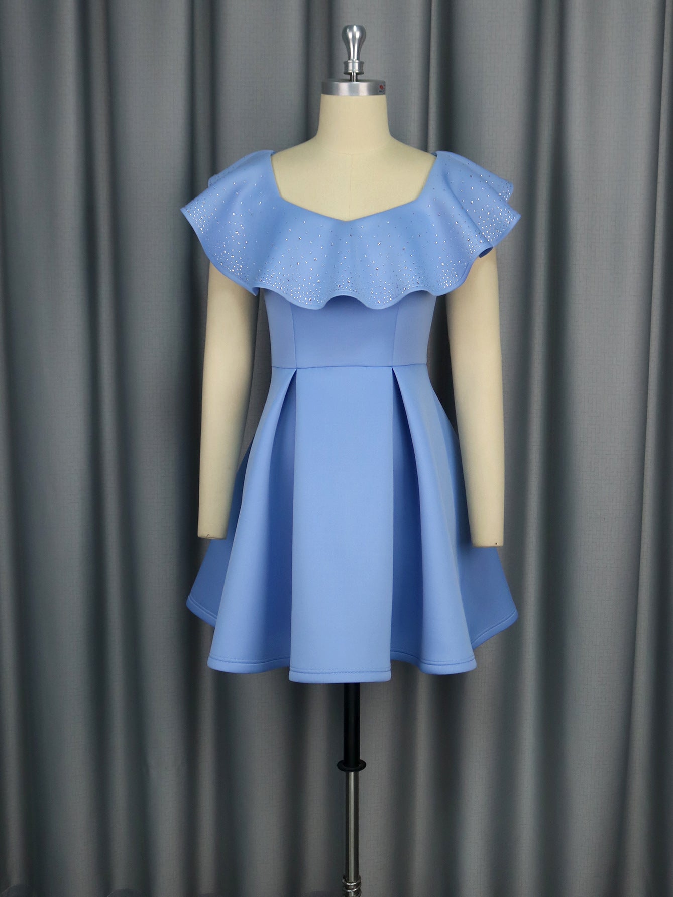 Plus Size Beaded Ruffle Slim Waist A Line Party Dress 3