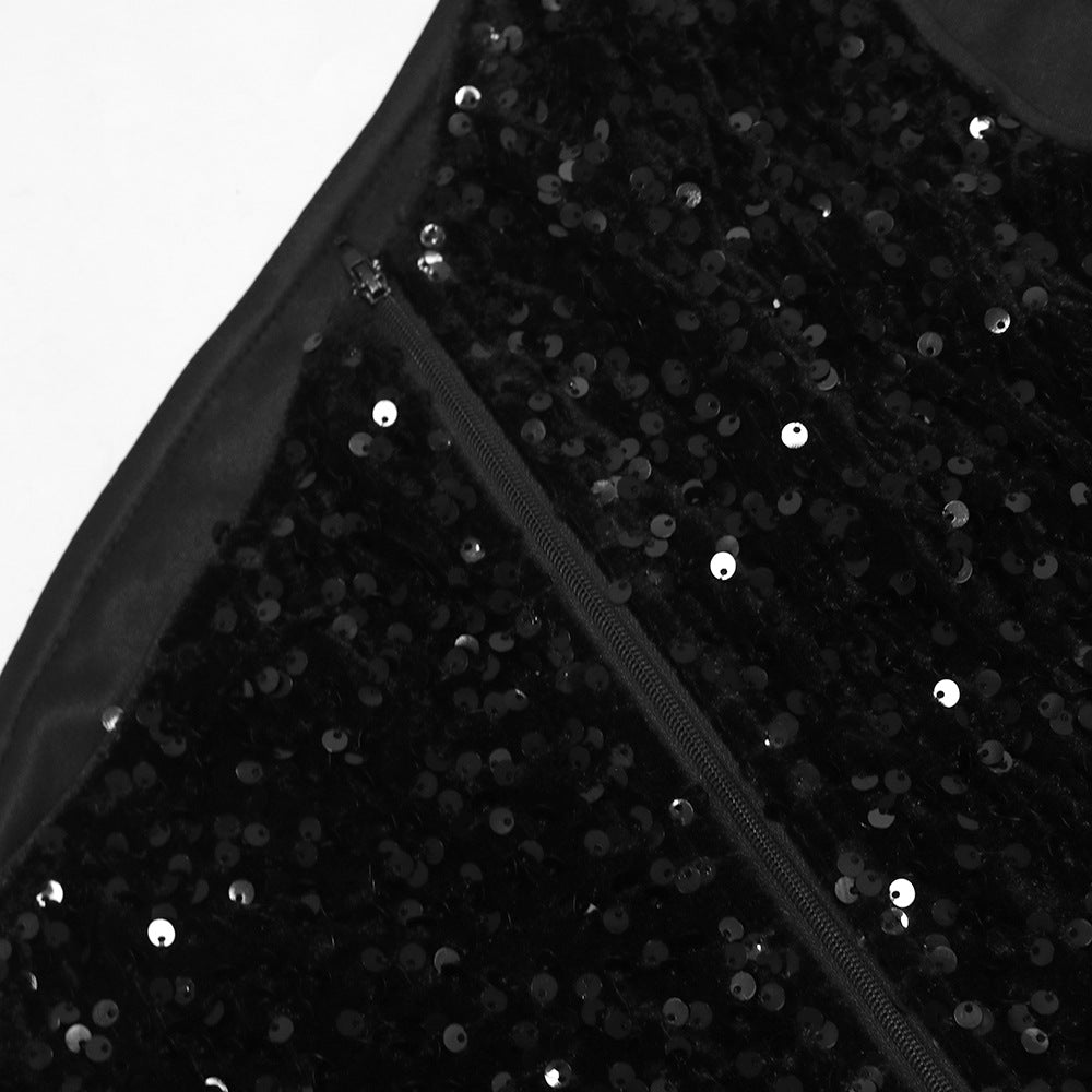 Fashion Slash Shoulder Feather Sequin Slit Club Dress 13