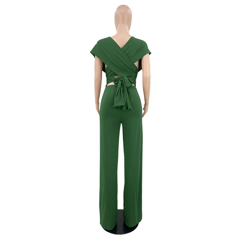 Solid Color Slim Women's Deep V Sexy Fashion Casual Jumpsuit 17