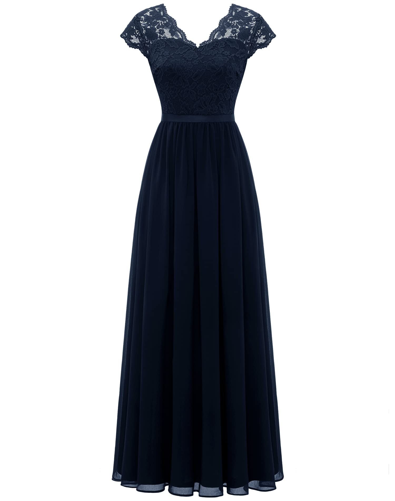 Elegant Lace Patchwork Long Slim Waist Elegant Gown Dress 11