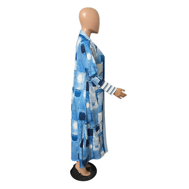 Women printed lips leopard print Long jacket 16