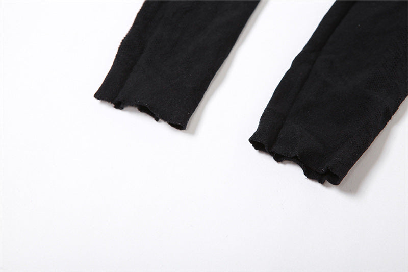 Fall Women's Sexy Round Neck Cutout Tight Fitting Top High Waist See-Through Casual Pant Set 19