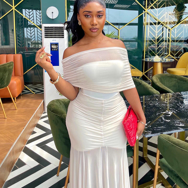 Women off-shoulder pleated off shoulder strapless dress